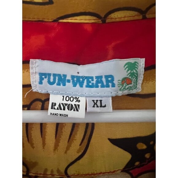 Mens Vintage Red Gold Dolphins Button Front Shirt XL Pocket Seashells Starfish - Picture 6 of 6